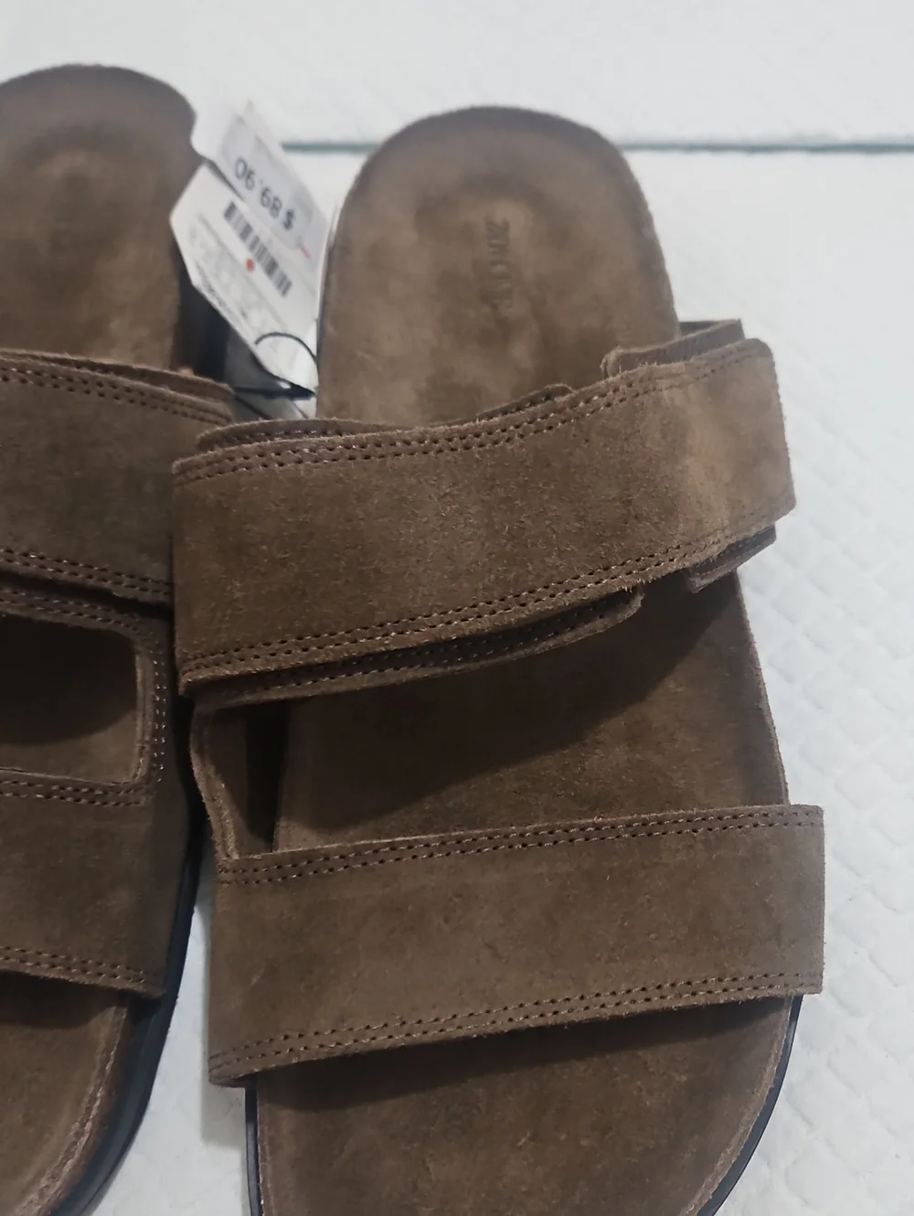 Zara Home Men’s Suede Double-Strap Slide Sandals in Brown Sz 8